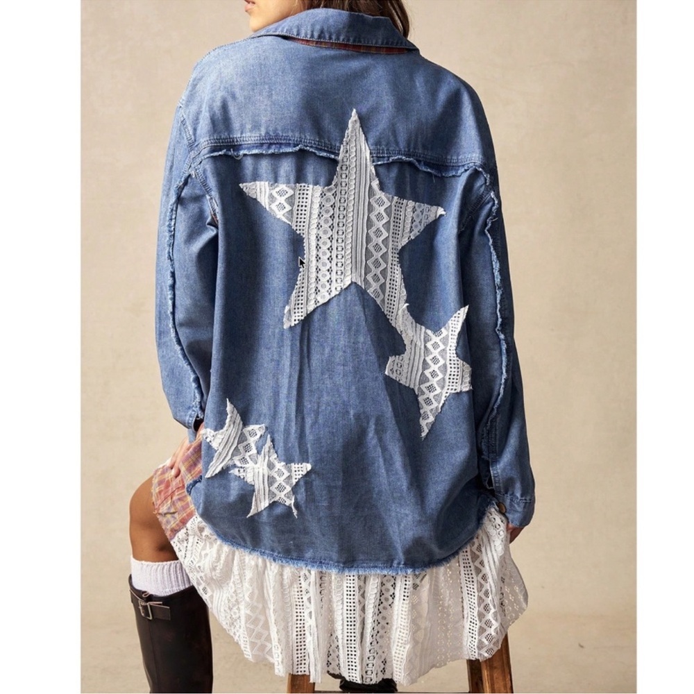 Western Plaid Print Star Patchwork Denim Jean Mini Dress S M L XL